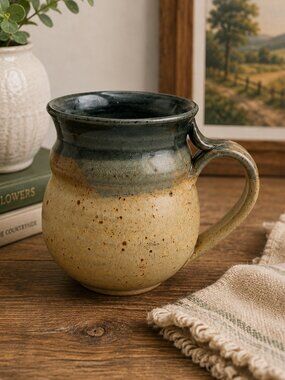 Signed Studio Pottery Mug Handmade Stoneware Coffee Cup Artisan Ceramic 4.5"